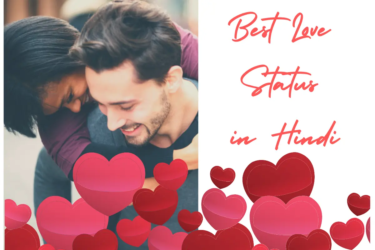 Romantic love status in Hindi with a beautiful heart and quote background.