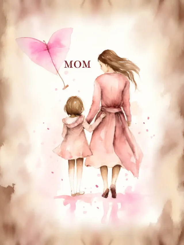 helios6217_a_pink_card_with_message_love_mom_with_a_little_girl_17fb26af-6d59-4160-b46e-584b977ccdc2