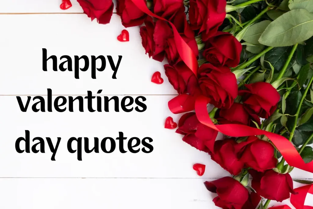 A romantic red rose with a handwritten note saying "Happy Valentines Day Quotes" to express love and affection on Valentine’s Day.