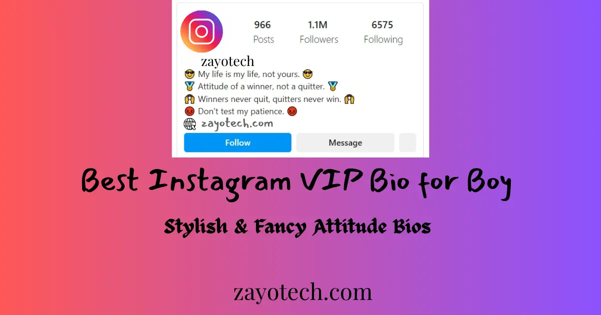 Instagram VIP Bio for Boy के लिए स्टाइलिश और फैन्सी एटीट्यूड बायो एक रंगीन बैकग्राउंड पर।