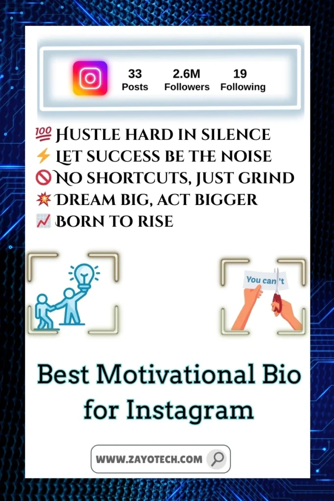 Inspirational Instagram bio written on mountain background
