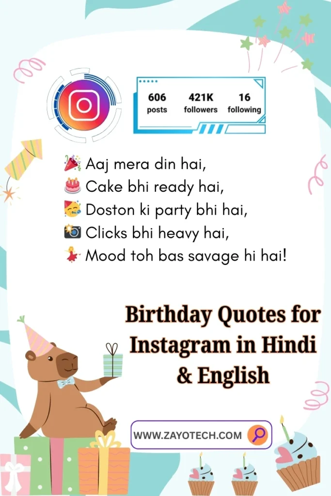 Birthday Quotes for Instagram पोस्ट के लिए perfect vibe वाली Hindi-English image
