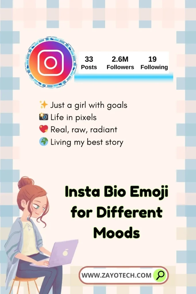 Princess vibes के साथ dreamy emoji bio look।