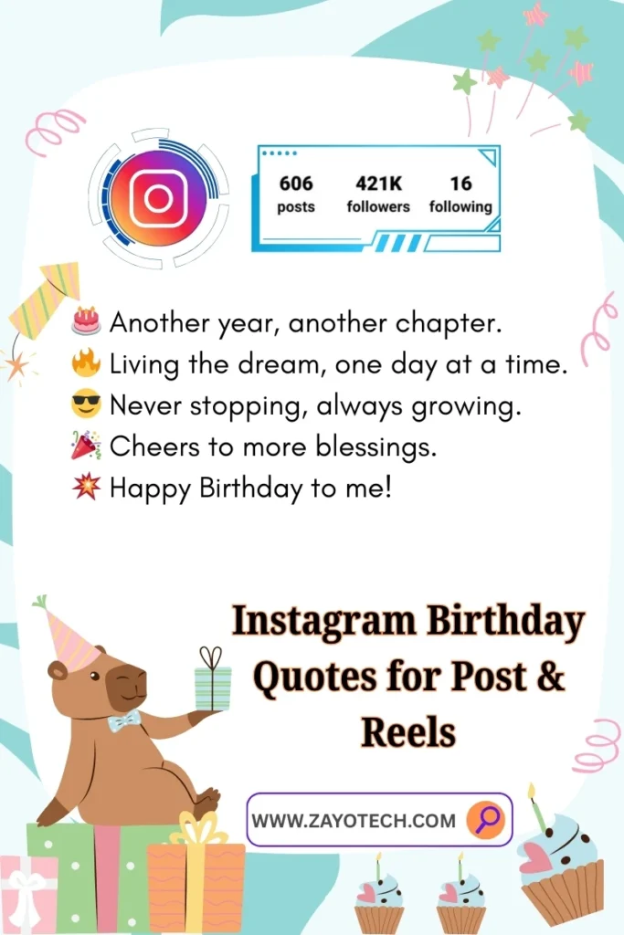 Hindi caption के साथ birthday celebration दिखाती एक happy और energetic Instagram image