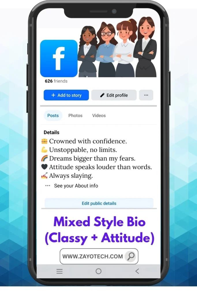 Facebook Bio for Girls in royal swag tone
